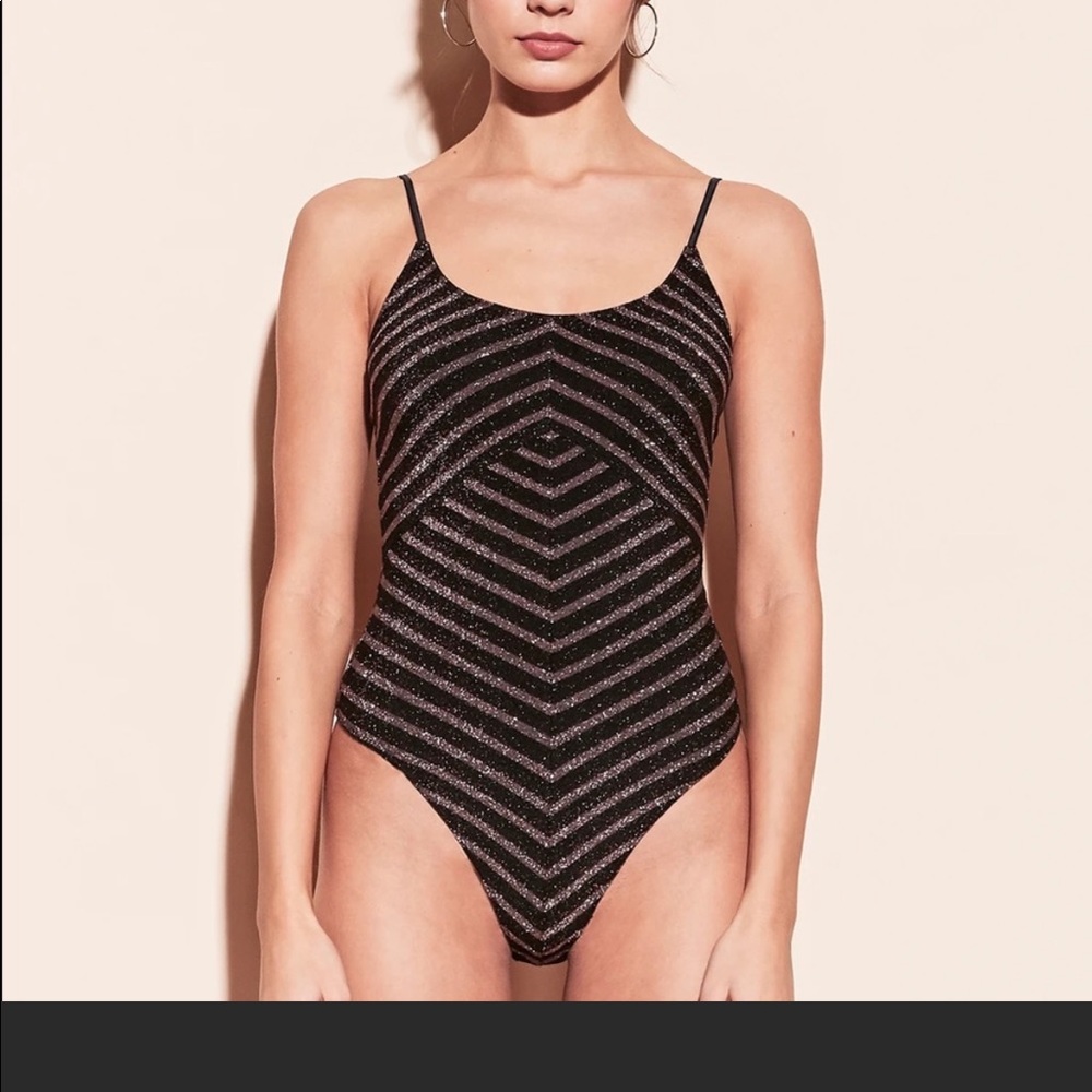 Fleur du mal mitered stripe metallic bodysuit